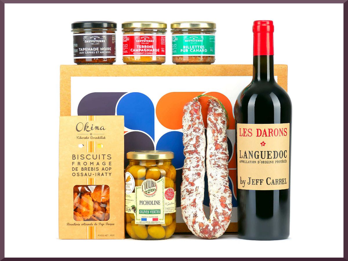 Coffret cadeau spécial Fête des Pères aux noix salées, sucrées, vin