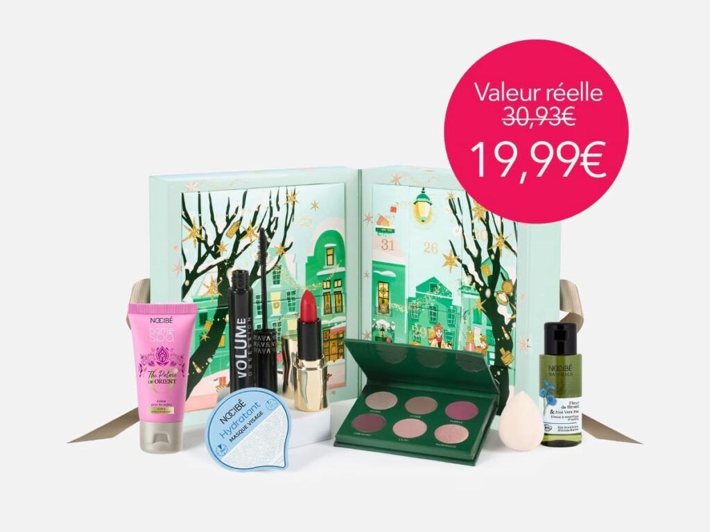 Le calendrier de l'après Nocibé 2025, avec produits de beauté et maquillage.