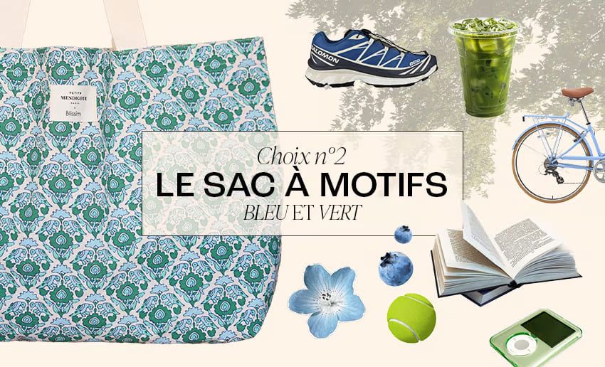 Le sac au choix petite mendigote aux motifs vert et bleu