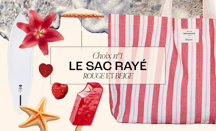 Le sac au choix petite mendigote aux motifs rayés rouge et beige de la Blissim de l'été