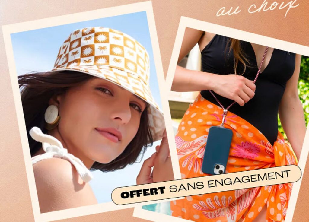 Blissim juillet août 2025 offre cadeaux au choix bob ou paréo et cordon téléphone