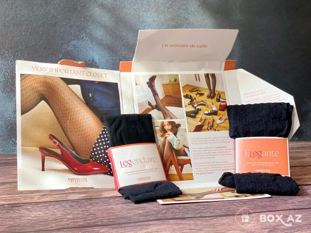Photo en mode unboxing de la box collants d'octobre 2024, testée par Box AZ