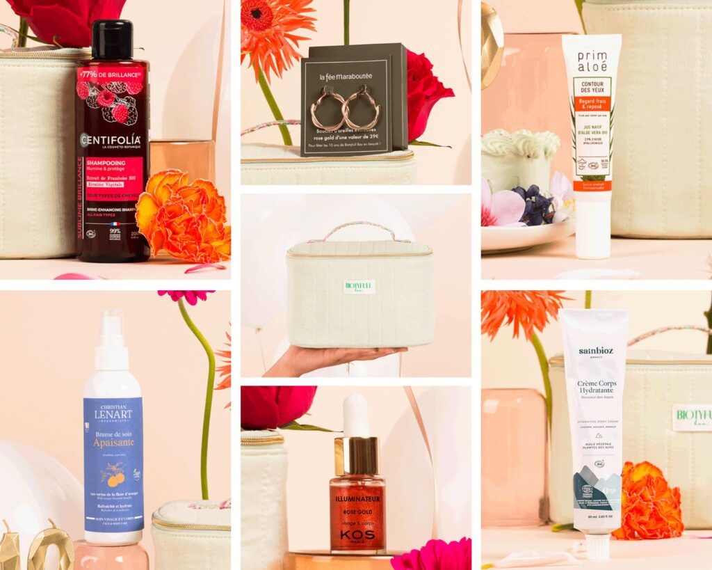 Collage des produits de beauté et accessoires de la Biotyfull Box de septembre 2025