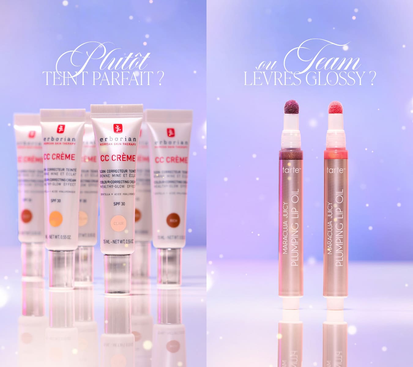Photo des produits Erborian CC Crème et Tarte Lip Oil, présentés pour le choix de produit dans la box beauté de décembre.