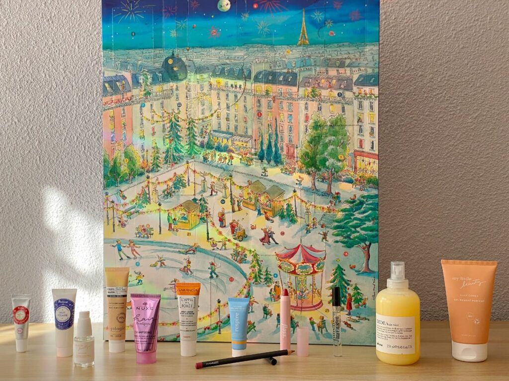 Aperçu des soins inclus dans le calendrier de l’Avent illustré My Little Box 2025.
