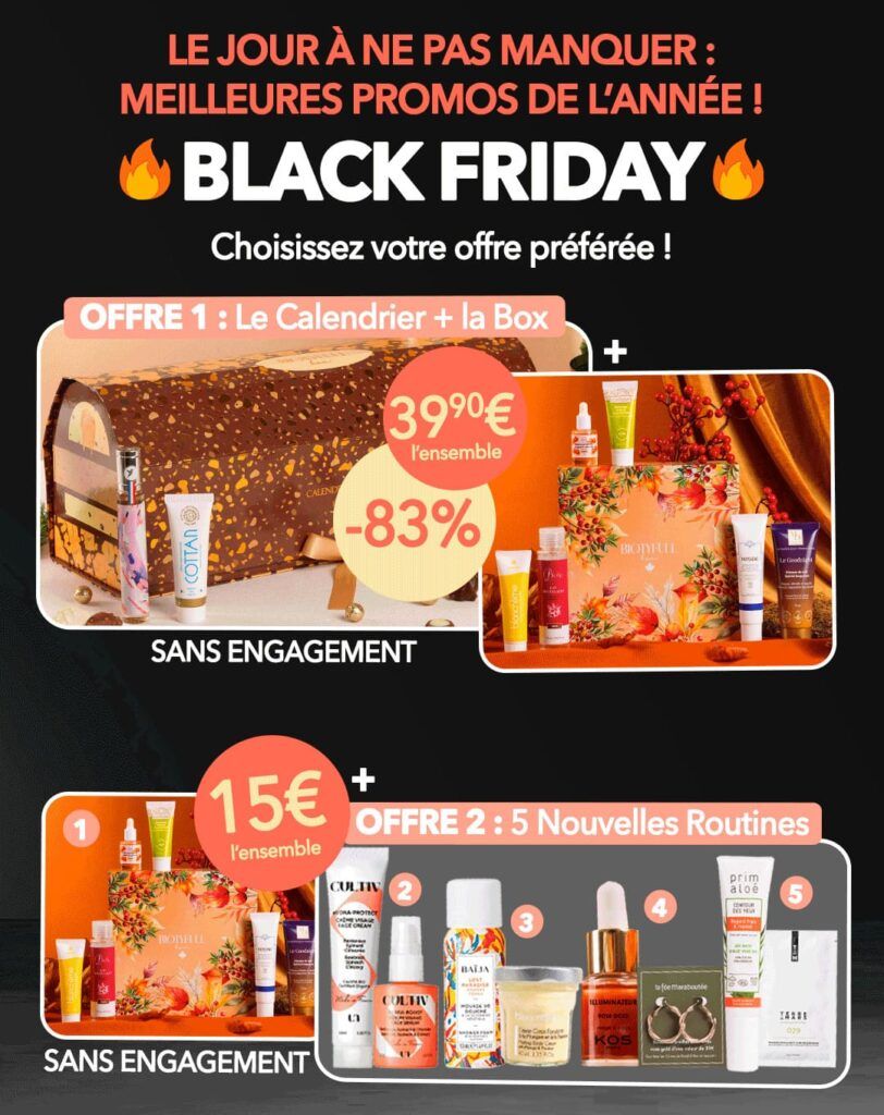 Les meilleures deals Biotyfull Box pour le Black Friday et la box de décembre pour offrir à Noël.