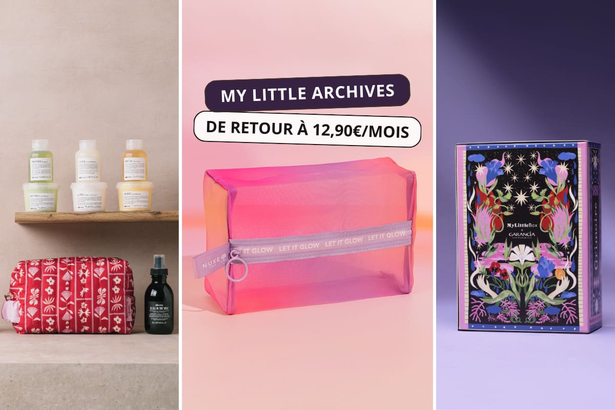 My Little Box : retour de l’abonnement My Little Archives à 12,90€/mois, visuel de box précédentes (Nuxe, Garancia, Davines)