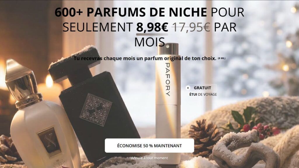 L'offre de la box de parfum Pafory : moins 50 pourcent ainsi qu'un étui de voyage offert