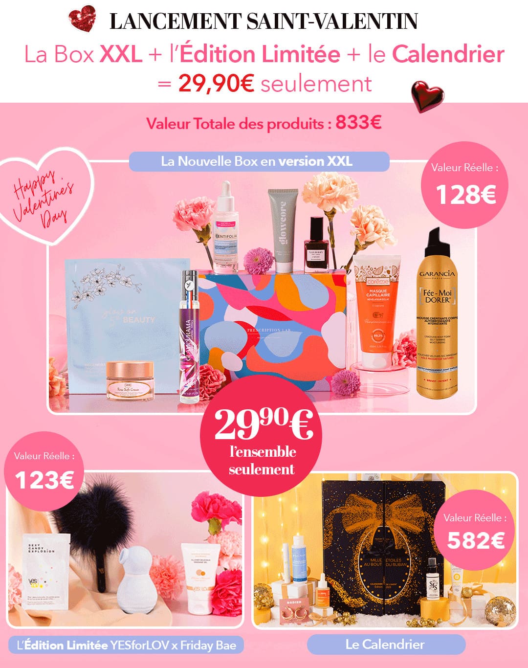 Offre de lancement Saint-Valentin Prescription Lab avec box XXL, édition limitée et calendrier à prix promotionnel