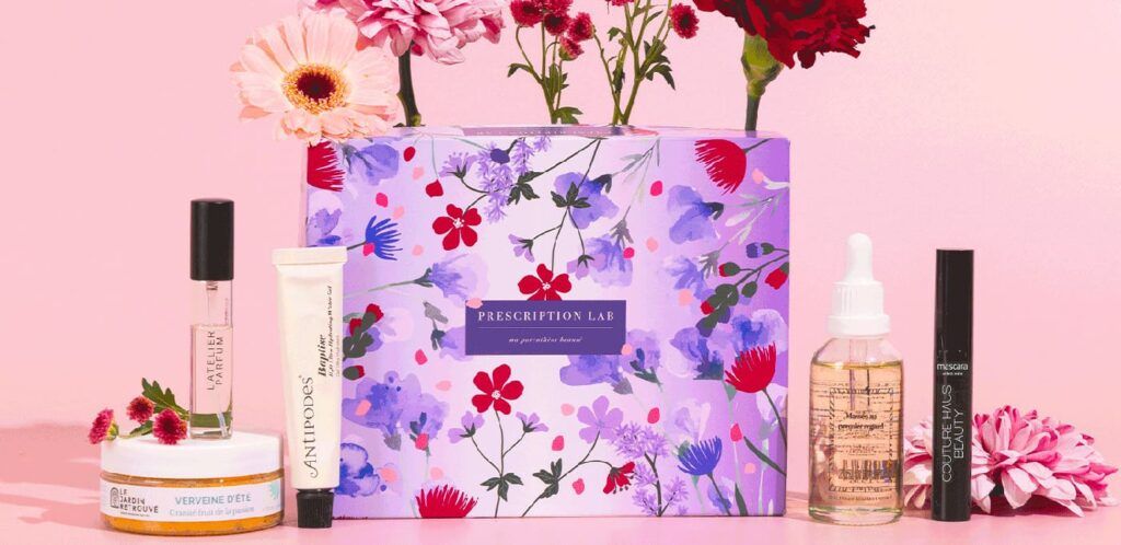 Prescription Lab février 2026 spoiler complet montrant la box Just Love et l’ensemble des produits de beauté inclus