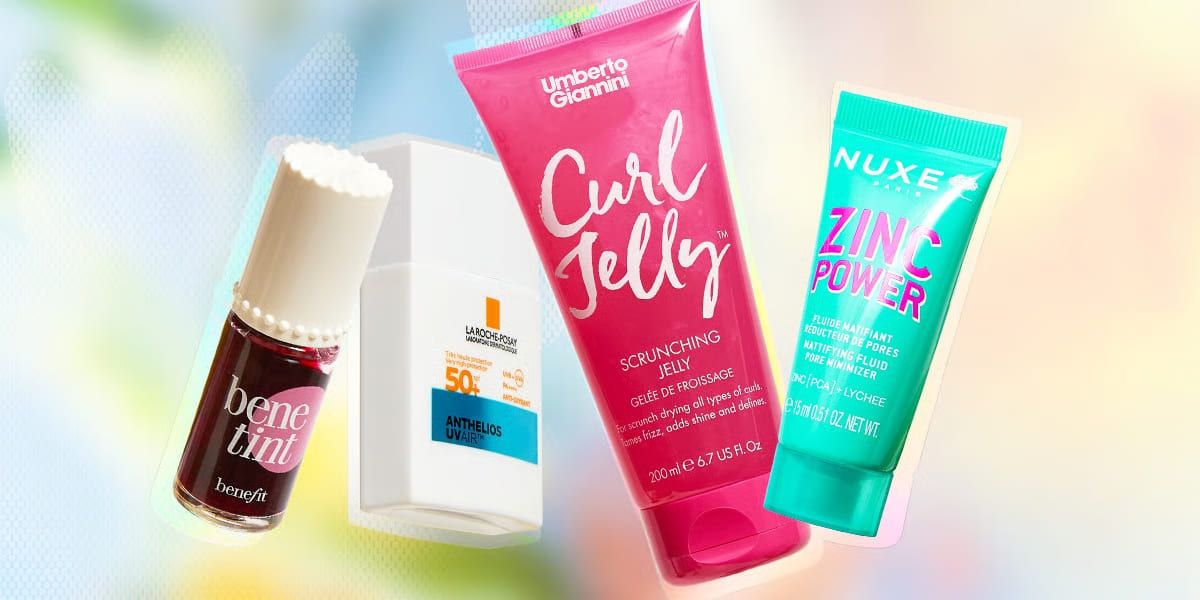 Sélection de quatre produits beauté au choix comprenant Benetint de Benefit, soin solaire Anthelios de La Roche-Posay, gelée coiffante Curl Jelly et fluide matifiant Zinc Power de Nuxe