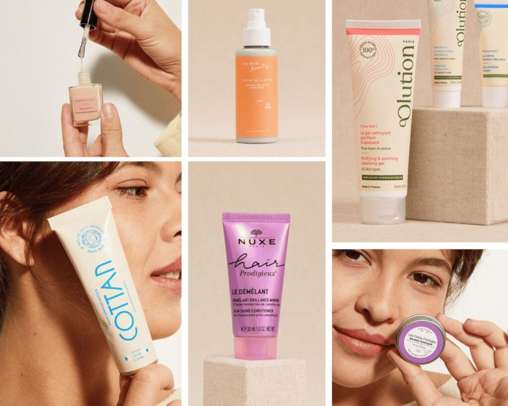 Collage de produits de beauté inclus dans la double box du printemps