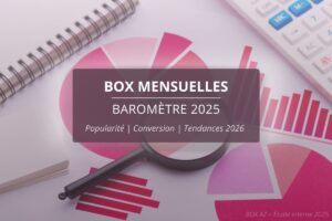 Visuel de couverture du baromètre 2025 des box mensuelles présentant une analyse de popularité, conversion et tendances 2026