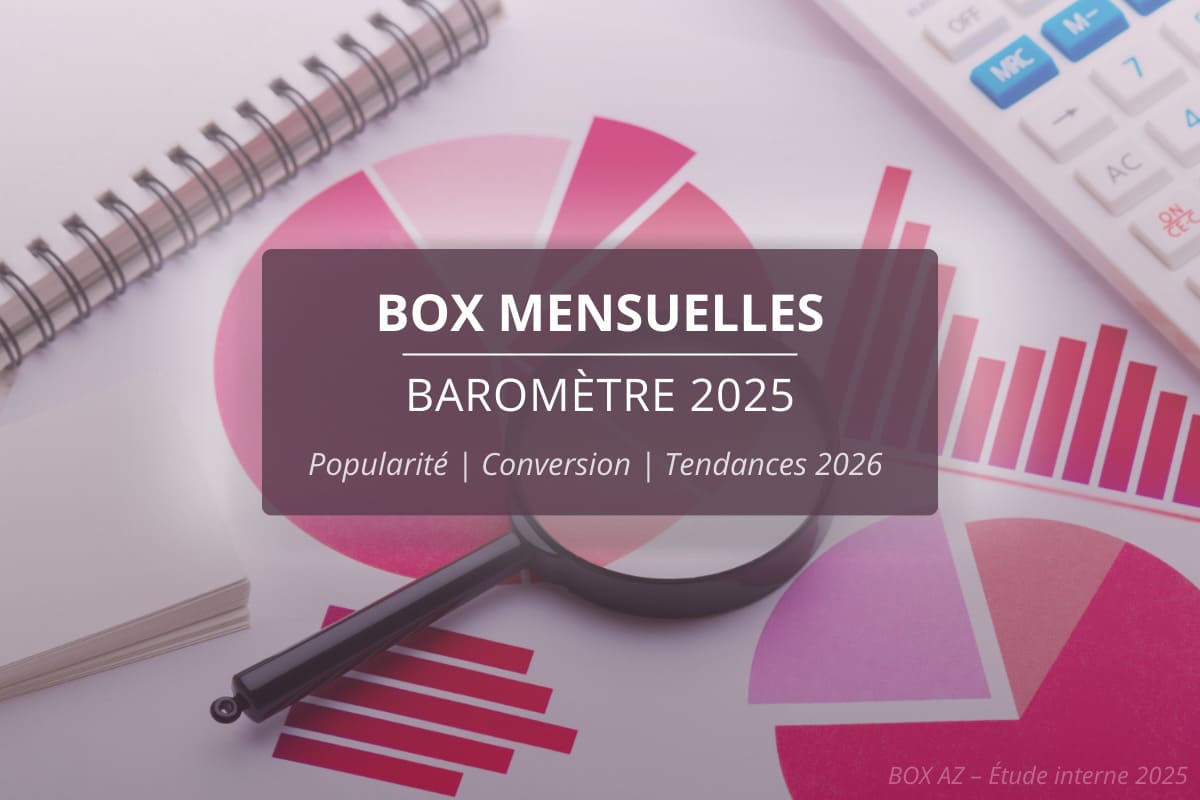 Visuel de couverture du baromètre 2025 des box mensuelles présentant une analyse de popularité, conversion et tendances 2026