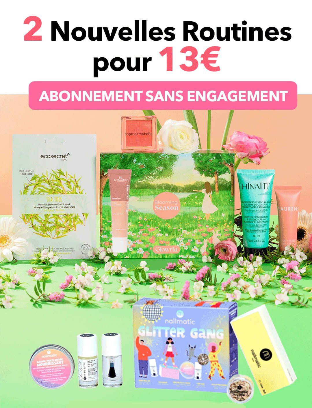 Offre spéciale proposant 2 nouvelles routines beauté pour 13€ avec abonnement sans engagement