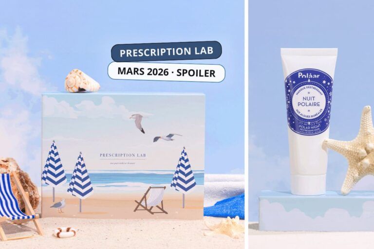 Box Prescription Lab mars 2026 édition Week-end en Normandie présenté dans un décor bord de mer avec produit Polaar