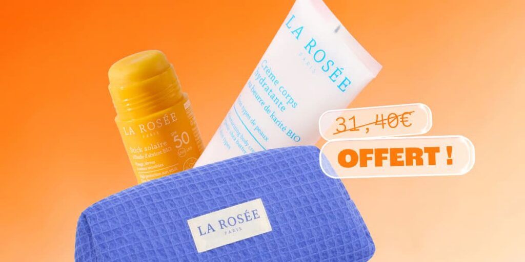 Image montrant un duo de soins La Rosée dans une trousse bleue d'une valeur de 31,40 euros offert avec la box Blissim d'avril