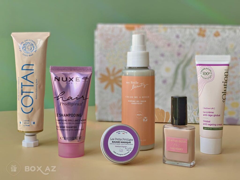 Produits de beauté de la My Little Box mars-avril 2026 avec soins visage, cheveux et maquillage