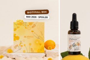 Biotyfull Box de mai 2026 au design printanier avec flacon de gouttes auto-bronzantes Lady Green en spoiler