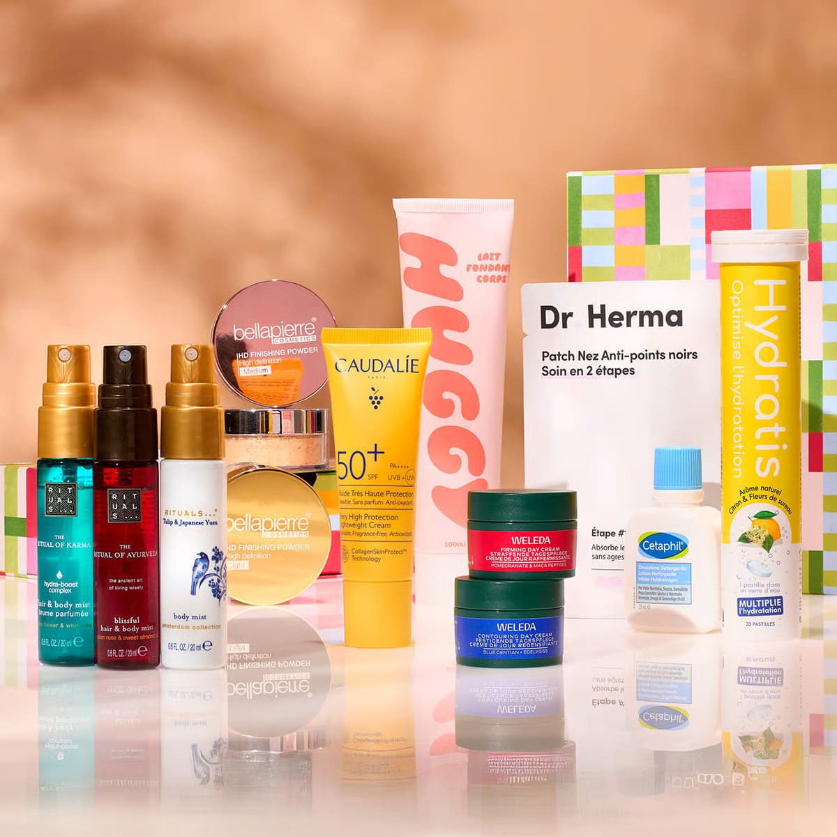 Box Blissim mai 2026 spoiler complet avec ensemble de produits beauté variés incluant soins visage, hydratation, maquillage et brumes parfumées Rituals