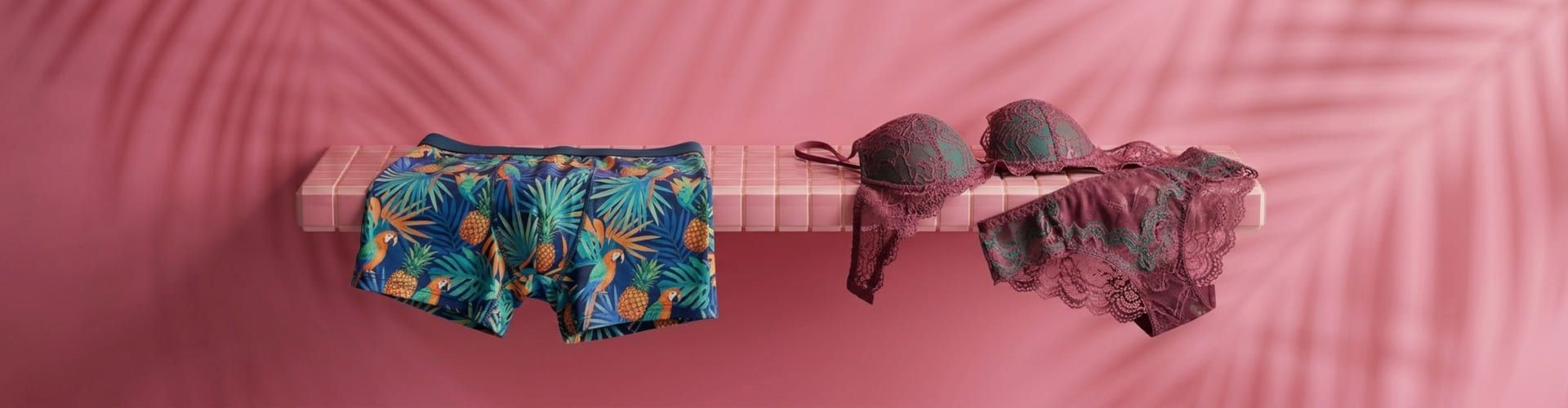 Image d’illustration de la catégorie box lingerie, avec un ensemble de sous-vêtements pour femme et un boxer pour homme