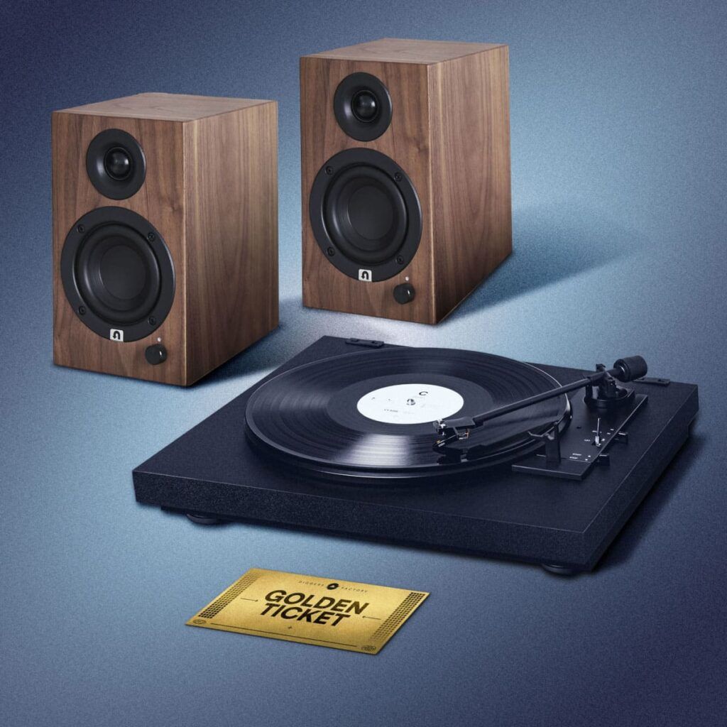 Ticket doré caché dans The Vinyl Box permettant de gagner des équipements audio premium