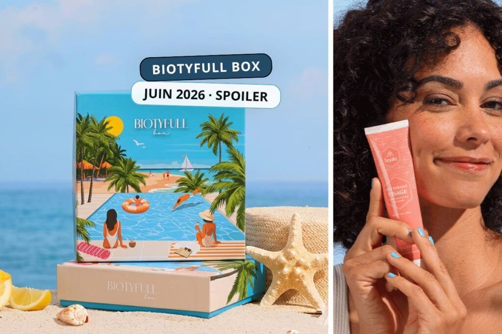 Spoiler Biotyfull Box Juin 2026 avec la box beauté été au bord de l’eau et un produit EXAALTA en aperçu