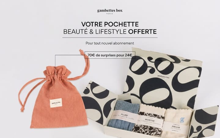 offre promotionnelle Gambettes Box proposant un pochon de produits de beauté offert pour tout achat d'une box chaussettes
