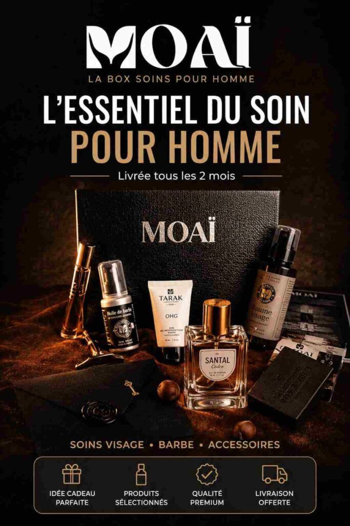 Coffret MOAÏ, composé de soins masculins avec parfum Santal, huile de barbe et soins visage full size