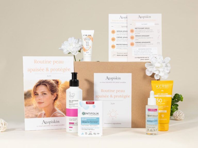 Box beauté Atopiskin dédiée aux peaux sensibles avec routine de soins complète, produits full size et accompagnement personnalisé