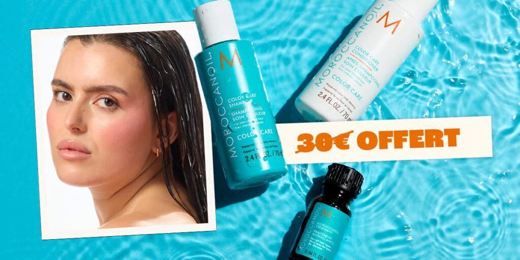 offre promotionnelle Blissim, proposant un coffret Moroccanoil composé de 3 produits d'une valeur de 30€ offert en plus de la double box de l'été