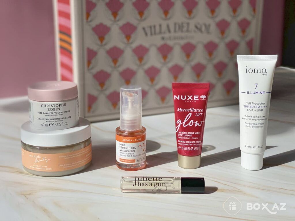 Produits beauté de la My Little Box juin-juillet 2026 avec soins Aroma-Zone, Nuxe, Christophe Robin et Juliette has a gun