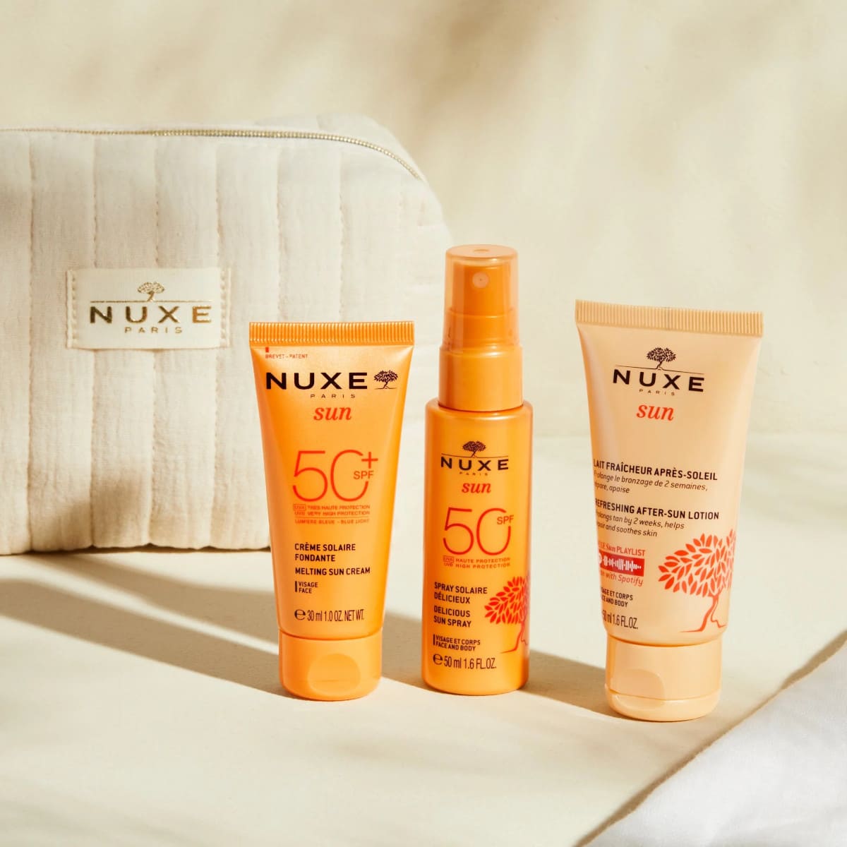 Trousse Nuxe Sun avec crème solaire SPF50, spray solaire et lait après-soleil