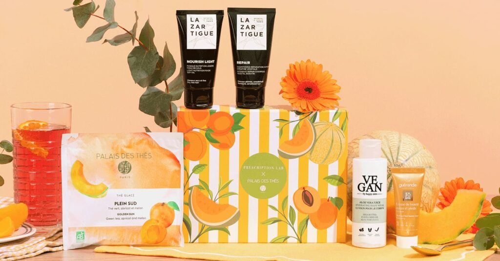 Spoiler complet de la Prescription Lab juin 2026 présentant la box Palais des Thés et l'ensemble des produits beauté inclus dans cette édition estivale