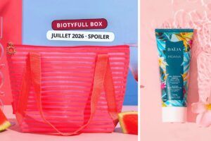 Spoiler complet de la Biotyfull Box Juillet 2026 avec la trousse estivale et le gel douche Baïja MOANA