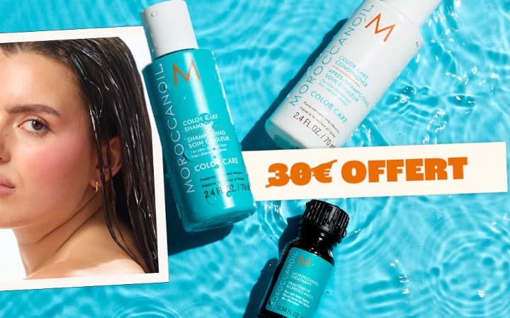Offre Blissim proposant un coffret de 3 produits Moroccanoil gratuitement en plus de la double box de l'été