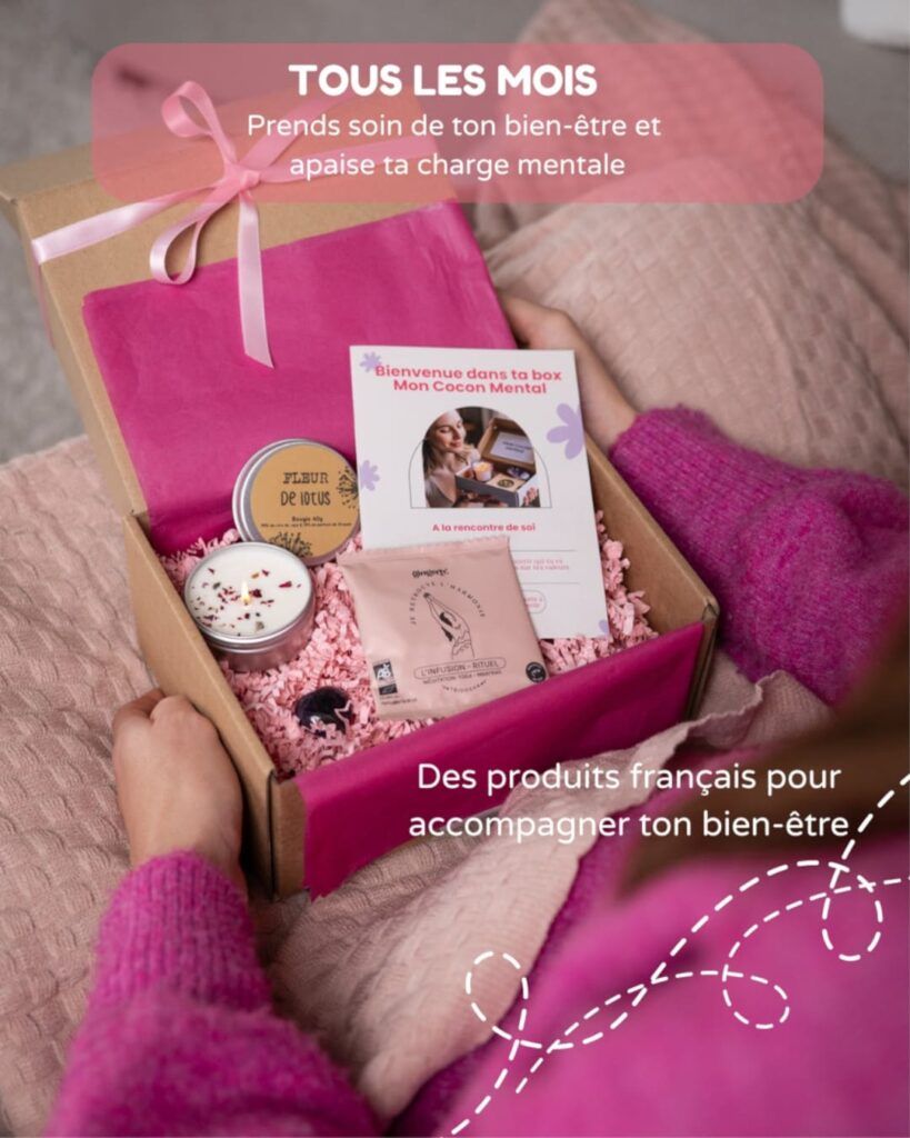 Concept de la box Mon Cocon Mental pour prendre soin de son bien-être et apaiser sa charge mentale chaque mois