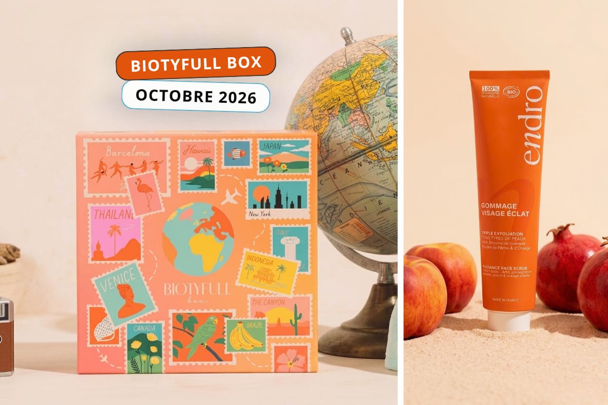 Biotyfull Box octobre 2026 avec son coffret Voyage autour du Monde et le gommage visage Endro Cosmétiques