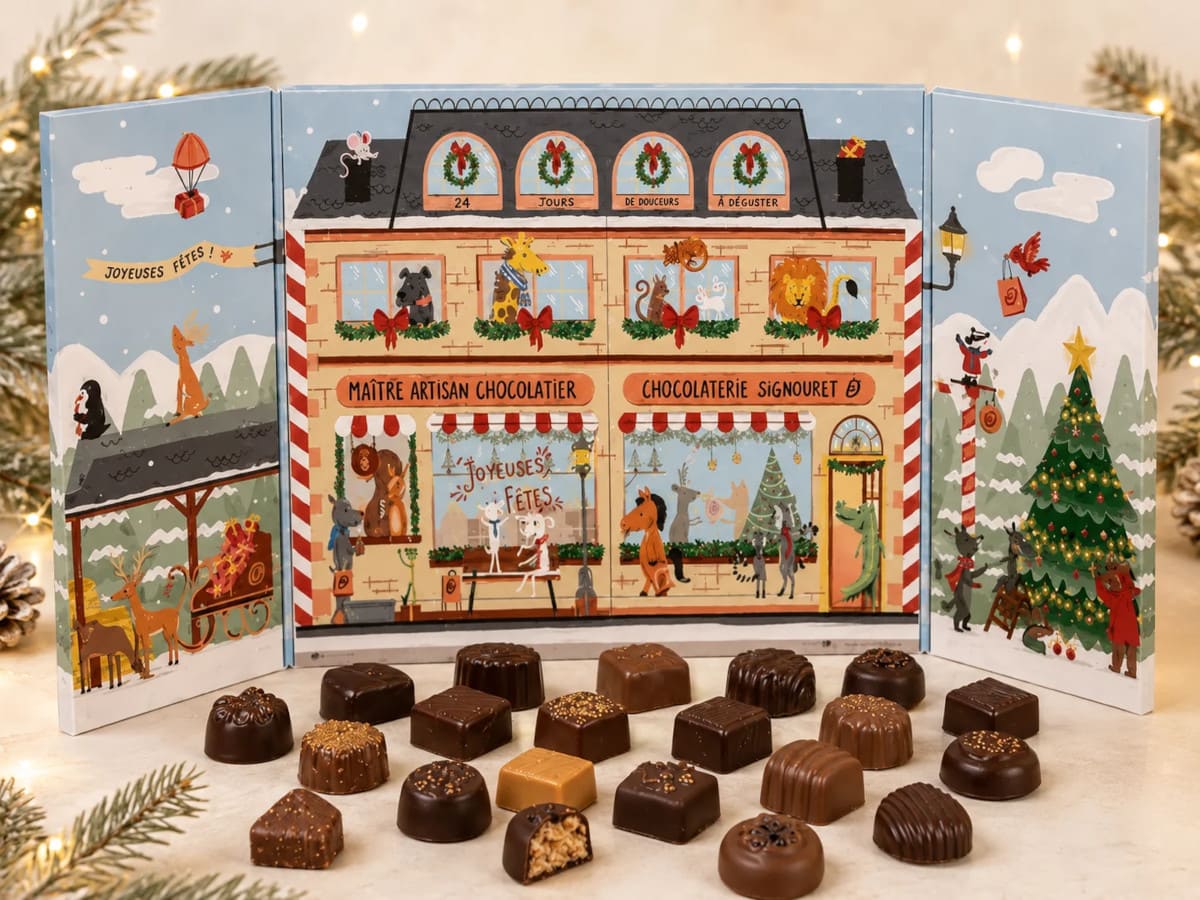 Le calendrier de l'avent 2026 de chocolats artisanaux de la Chocolaterie Signouret