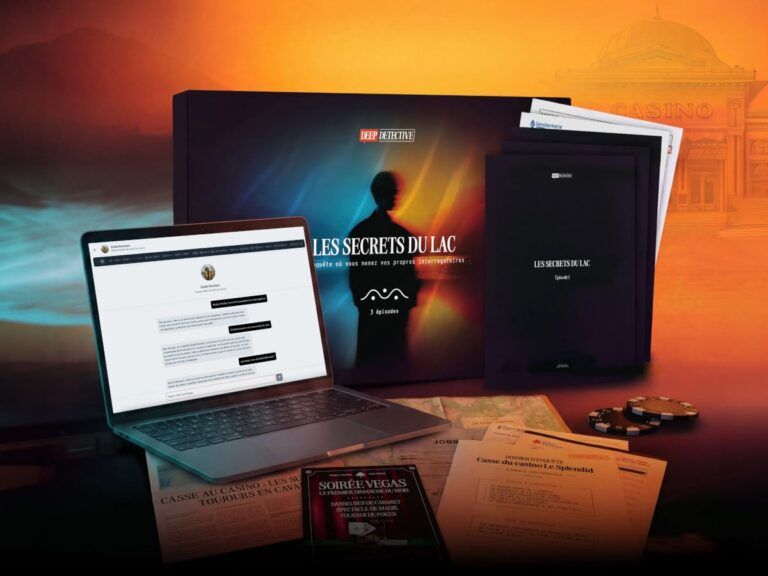 Deep Detective, box de jeu d’enquête immersive Les Secrets du Lac avec dossiers, indices et interface digitale