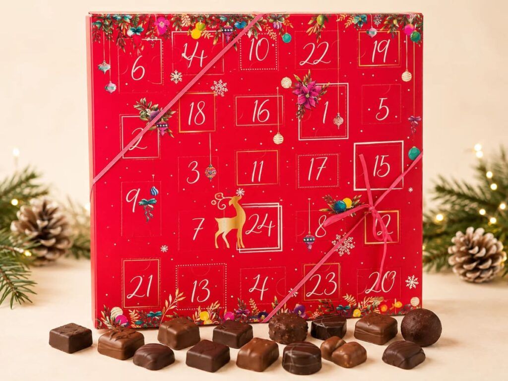 Le calendrier de l'Avent de chocolats et dragées, édition 2026 de Fleurs-Thés en chocolat