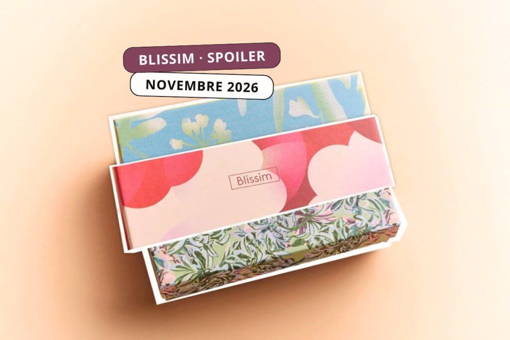 Spoiler Blissim novembre 2026, édition Beauté partagée, avec trois anciens designs de box aux motifs floraux et colorés
