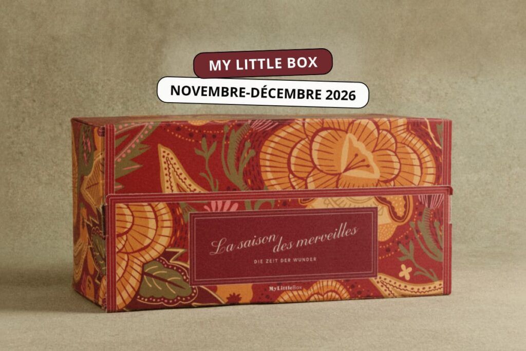 My Little Box novembre-décembre 2026, coffret de Noël rouge bordeaux orné de motifs floraux colorés