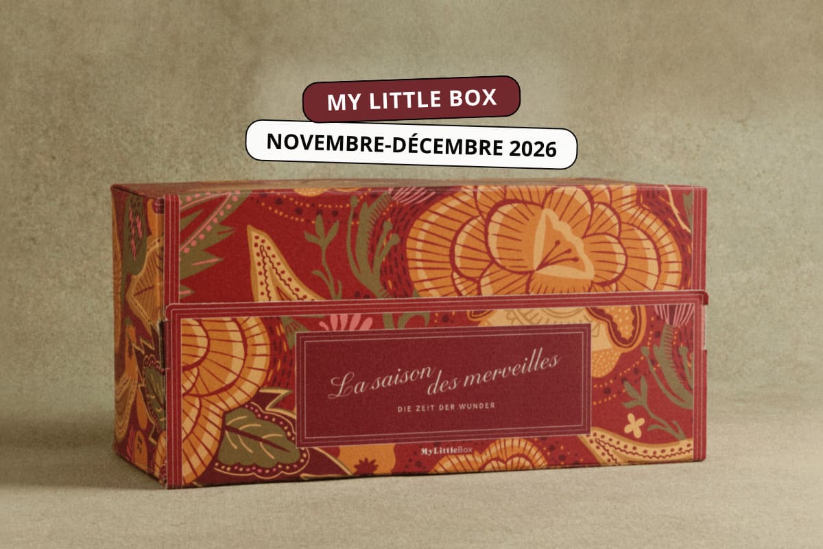 My Little Box novembre-décembre 2026, coffret de Noël rouge bordeaux orné de motifs floraux colorés