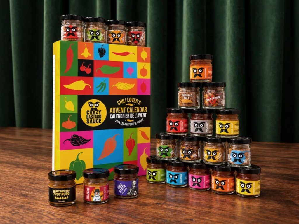 Le calendrier de l'Avent de sauces piquantes, édition 2026 de chez Crazy Bastard Sauce
