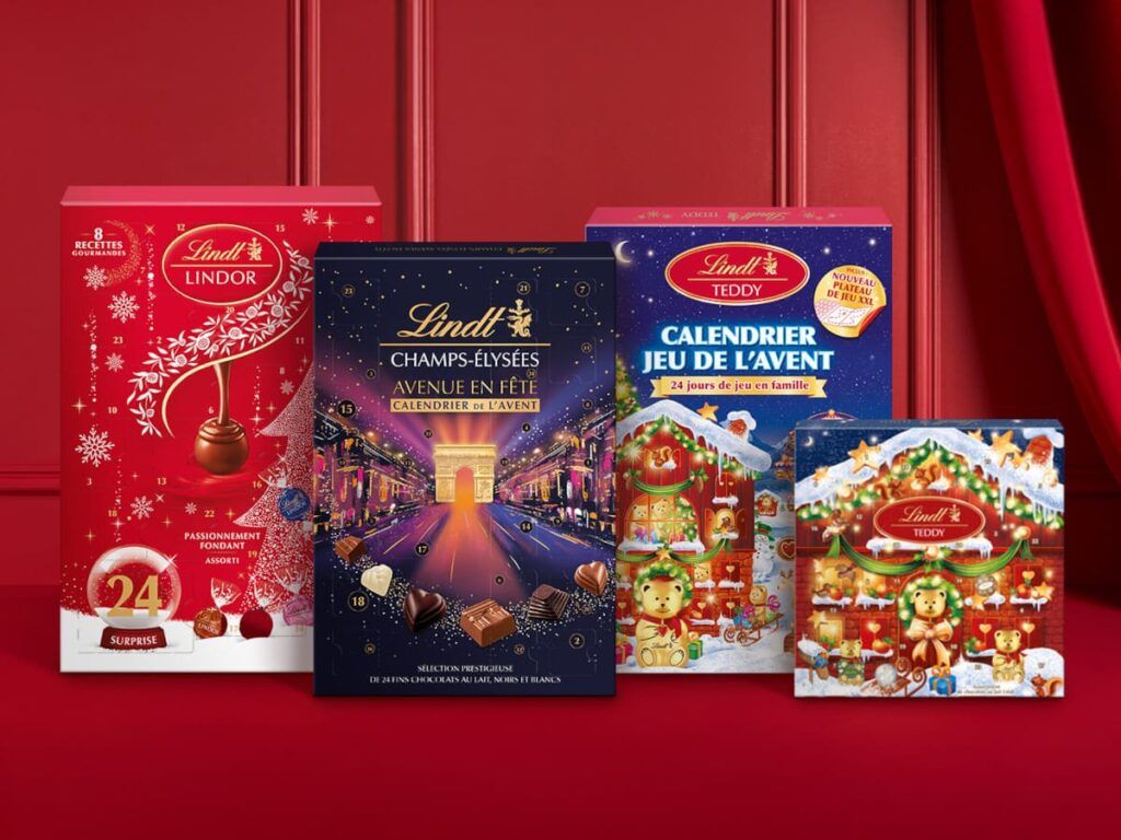 4 calendriers de l'Avent de chocolats de la marque Lindt